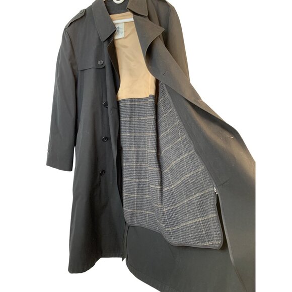 VTG Austin Reed Mens 40S Trench Coat Rain & Stain Repellent Wool Liner Black - Picture 5 of 11